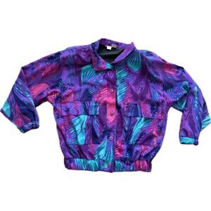 Vintage 80s 90s Neon Windbreaker Purple Pink Turquoise OS Retro